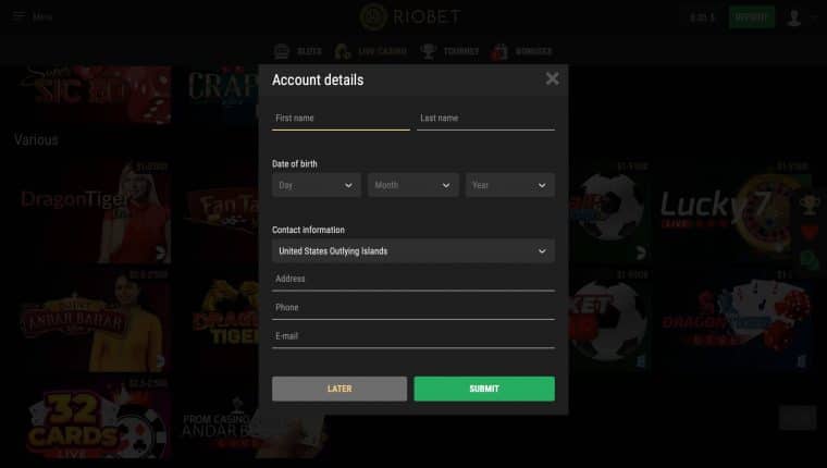 Riobet Registration