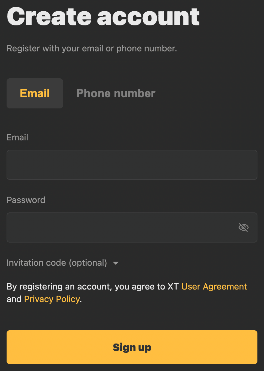 XT.com open an account