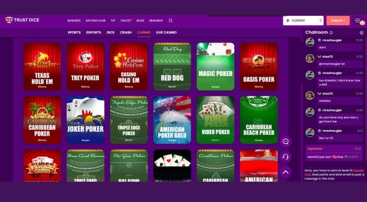 TrustDice casino games poker