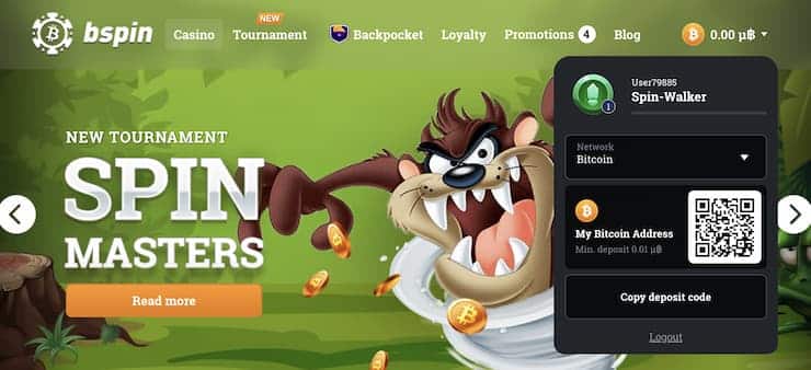 Bspin casino homepage