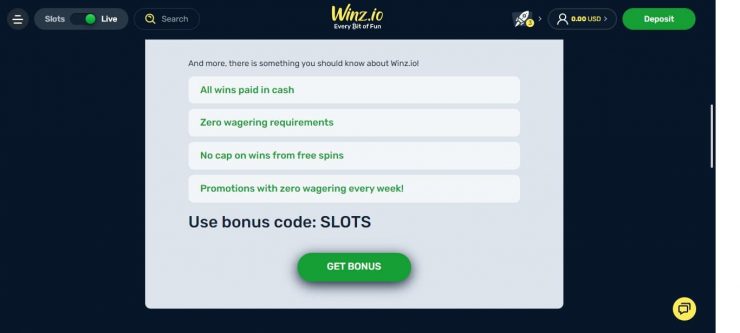Winz.io bonus code