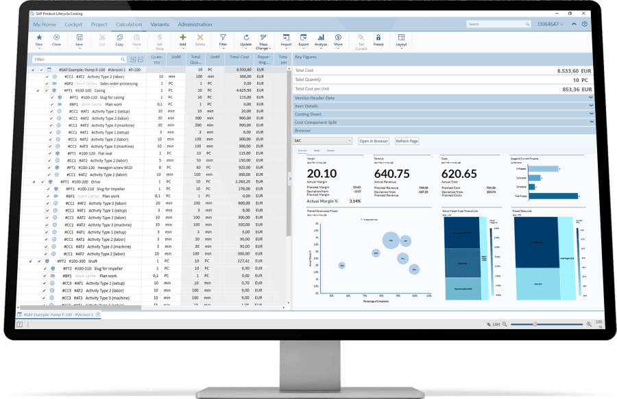 SAP Product Lifecycle Management dashboard