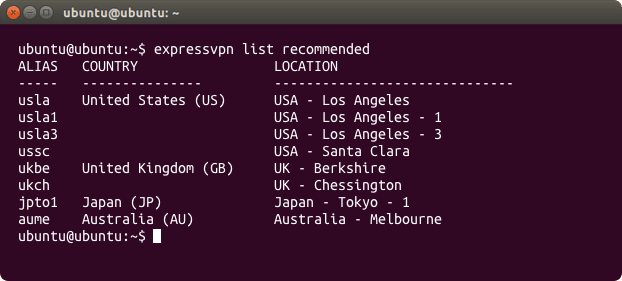 ExpressVPN on Linux recommended servers