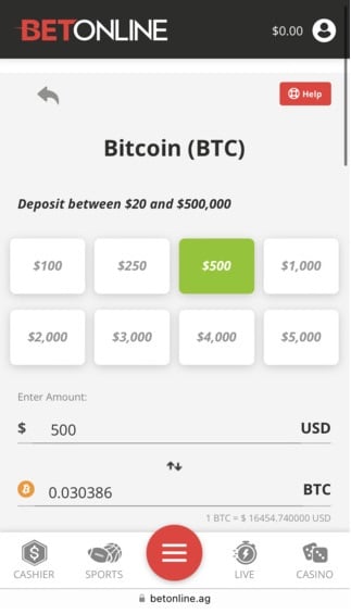 BetOnline cashier section