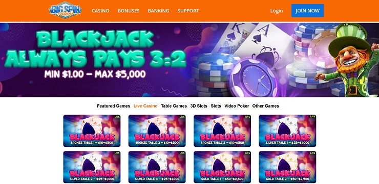 Big Spin Casino Live Blackjack Games