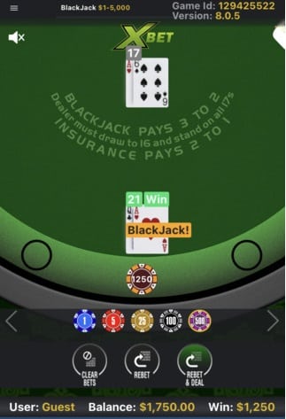 Mobile blackjack casino game