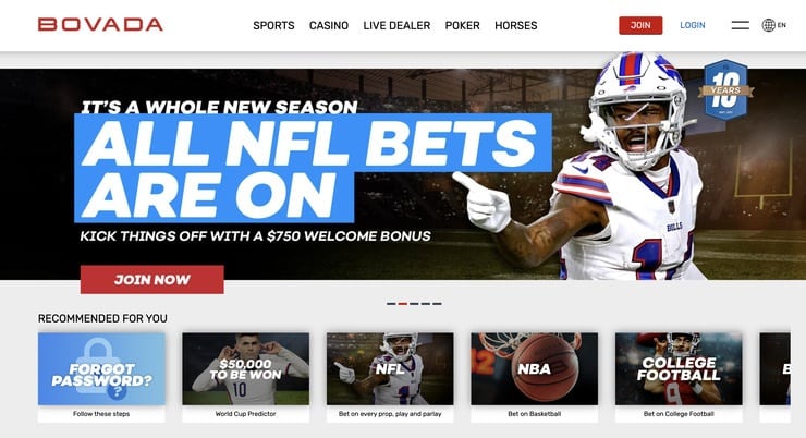 Bovada Sports Betting Homepage
