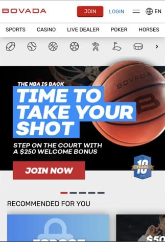 Bovada homepage