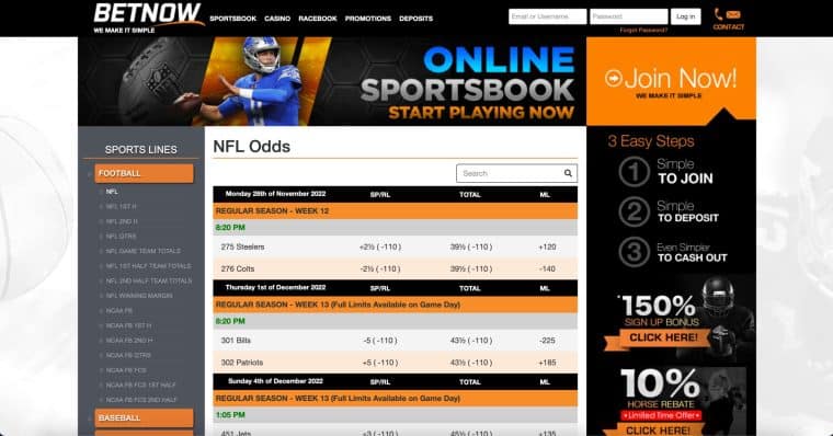 BetNow online sportsbook home page 