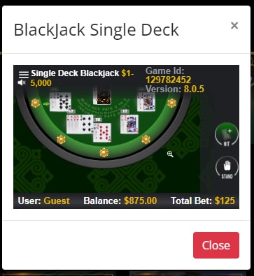 Single Deck Blackjack MyB Casino