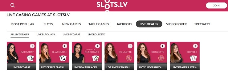 Slots.lv Live Casino Games