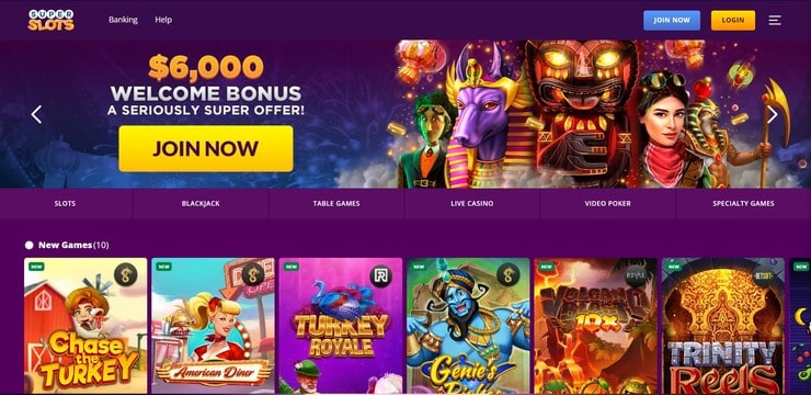 Super Slots homepage
