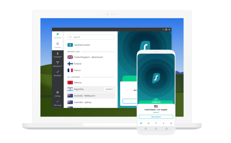 Surfshark interface | Top spyware solution and VPN