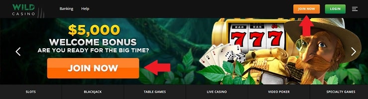 Wild Casino Join Now Button