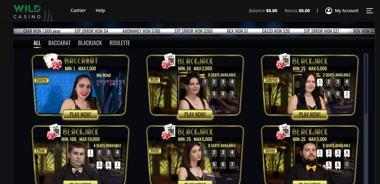 Wild Casino Live Casino section