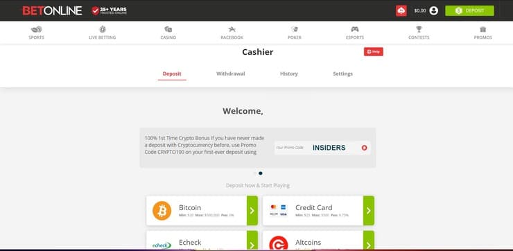 Betonline bonus selection