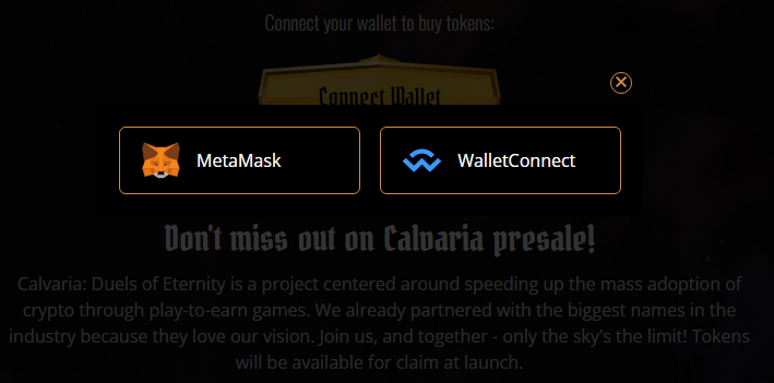 connect wallet Calvaria