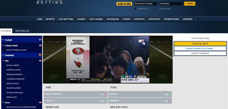 SportsBetting.ag live screen