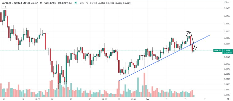 ADA daalt verder - Bron: TradingView
