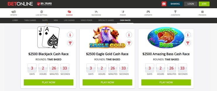 BetOnline Casino Cash Races with Real Money Prizes
