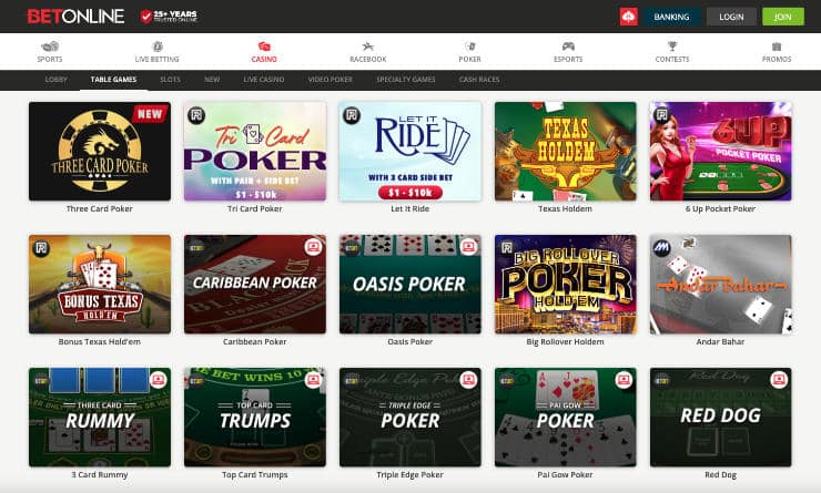 BetOnline Casino Poker Games