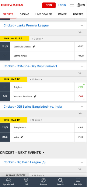 Bovada cricket live betting app