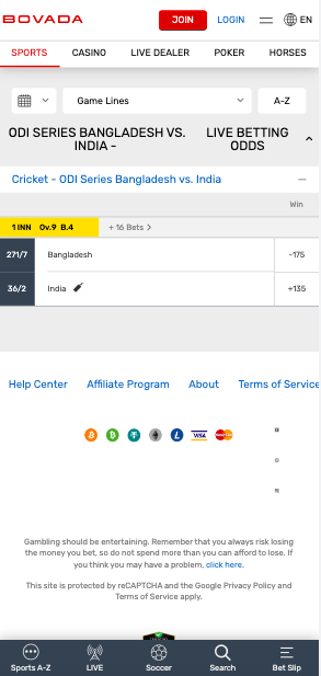 Bovada iphone cricket app