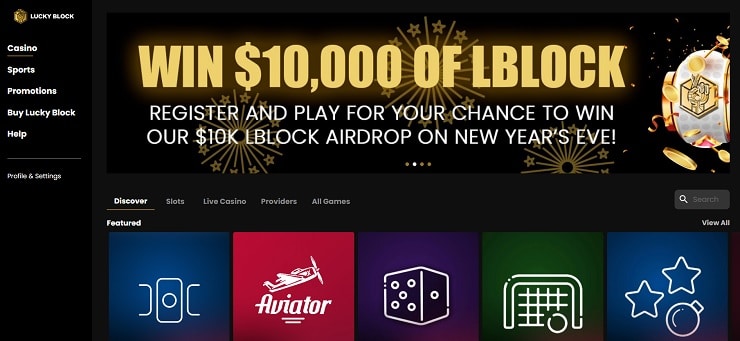 Lucky Block Casino Homepage