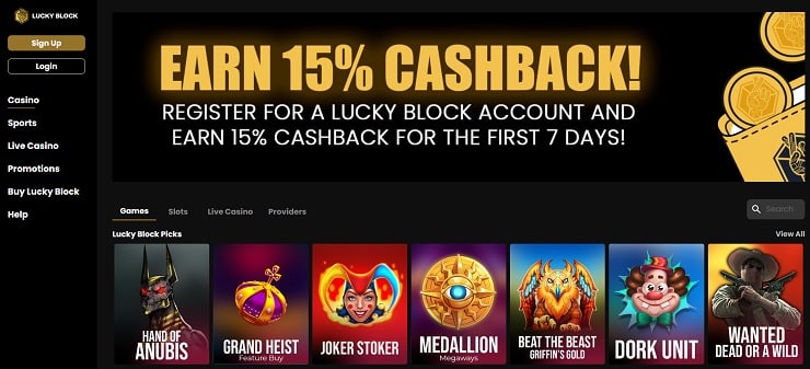 Lucky Block Casino Homepage