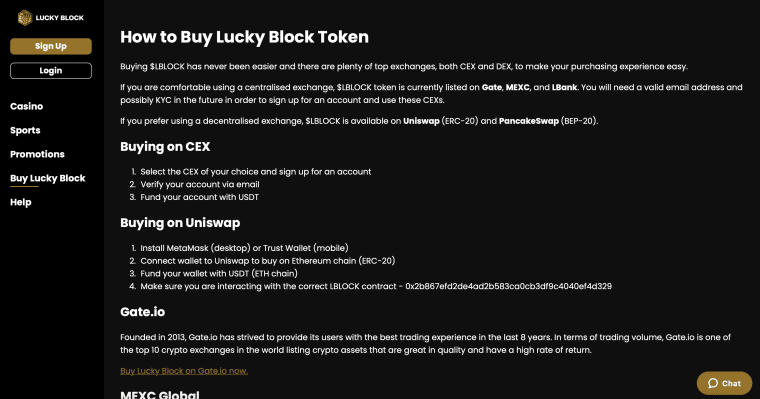 LuckyBlock Token page