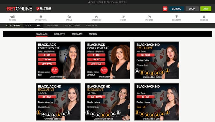 BetOnline Casino Live Dealer Blackjack