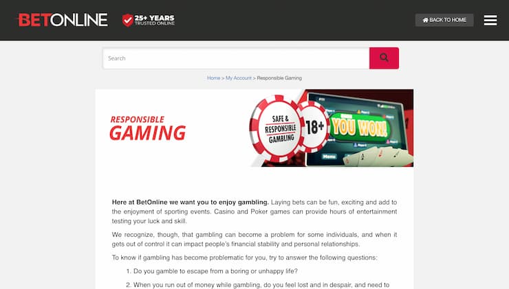 BetOnline Responsible Gambling