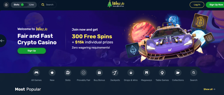 Winz.io Best Bitcoin Casino with Play'n GO slots 
