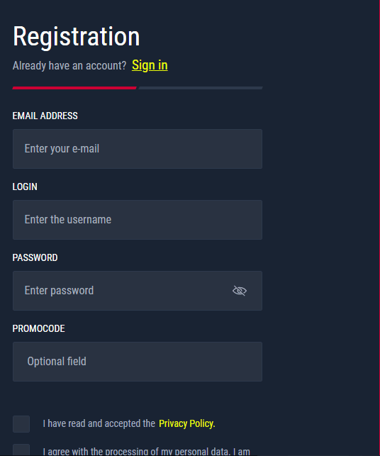online registration form