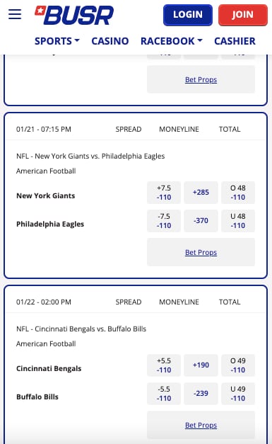 BUSR Maine NFL betting lines
