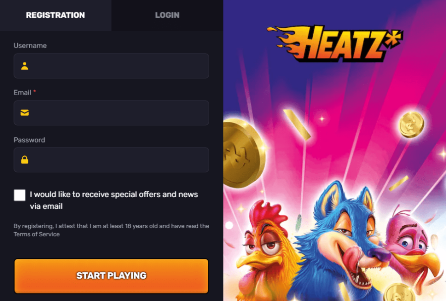 Heatz Casino Registration Page