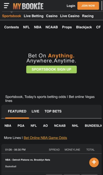 MyBookie sports mobile site