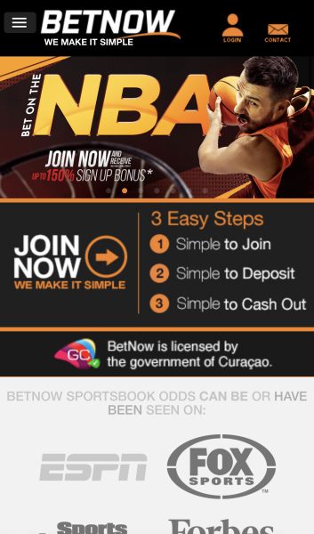 BetNow mobile sports page