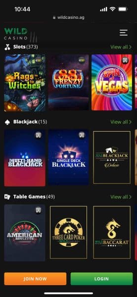 Wild Casino online main screen