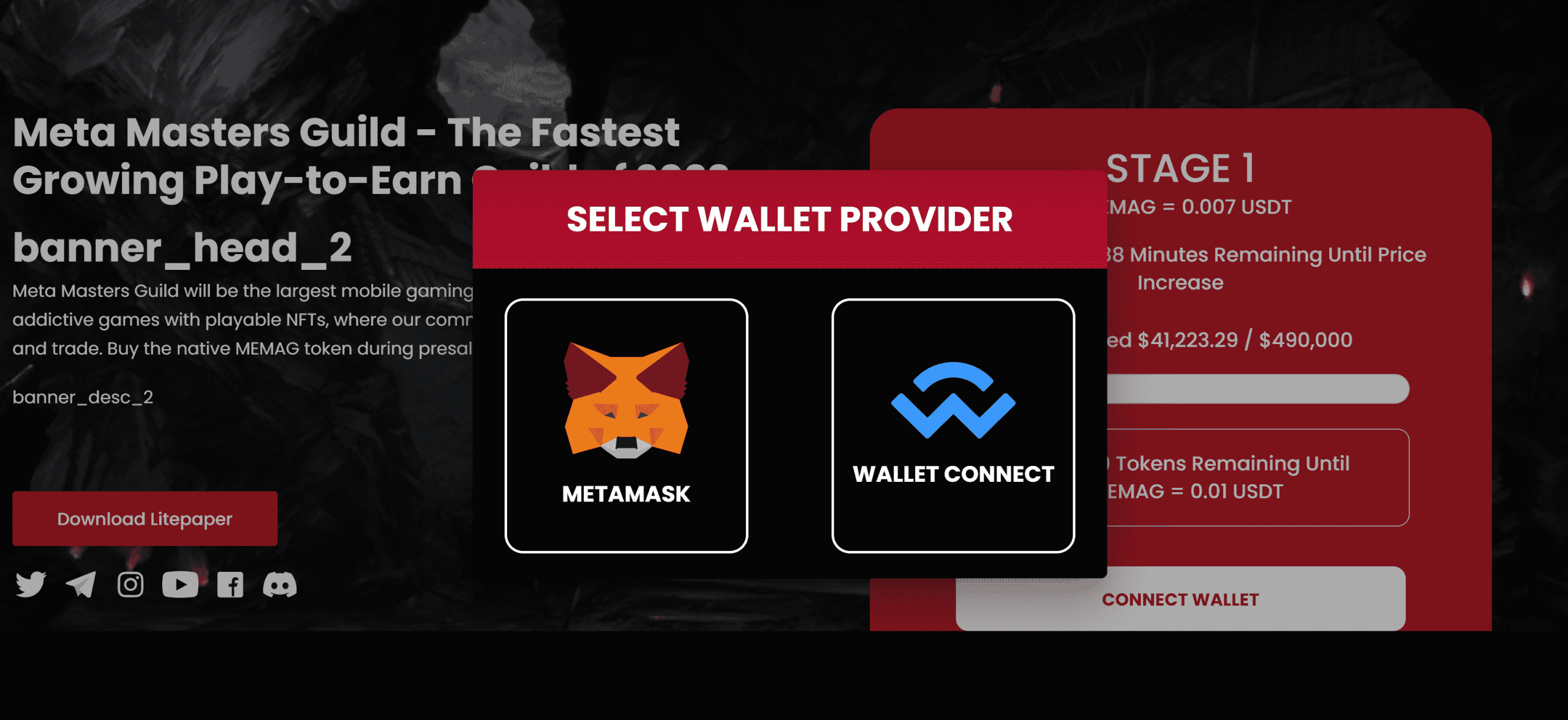 Meta Masters Guild Wallet selecteren 