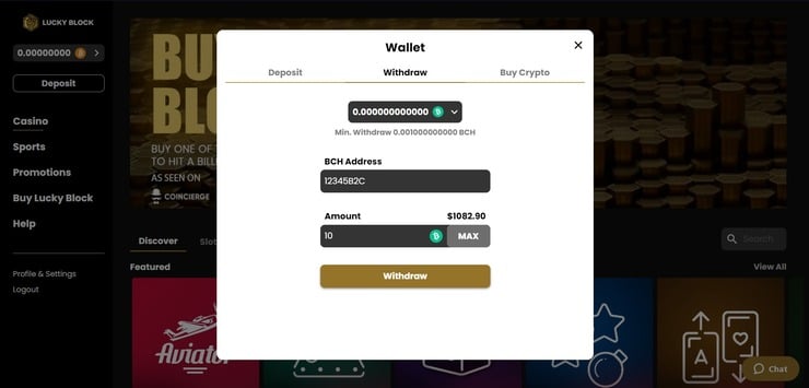 Lucky Block withdrawal details
