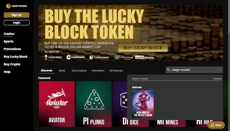 Lucky Block Casino Search for Mega Moolah Slots