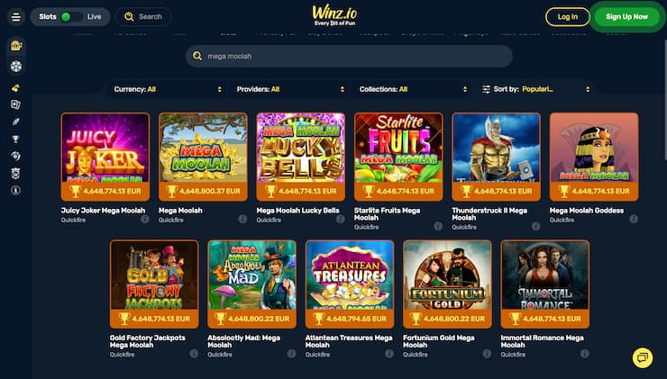 Winz Casino Mega Moolah Slots