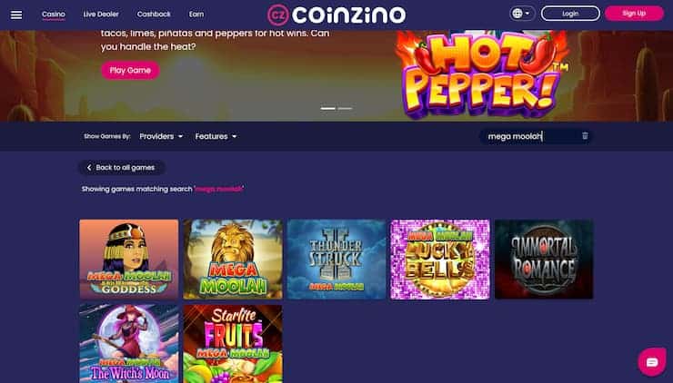 Coinzino Casino Mega Moolah Slots