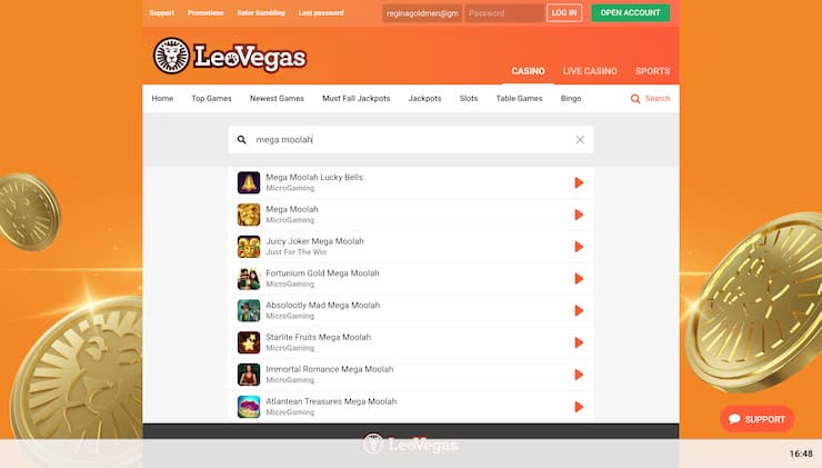 LeoVegas Casino Mega Moolah Slots