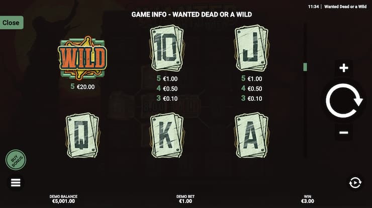 Wanted Dead or a Wild Symbol payouts