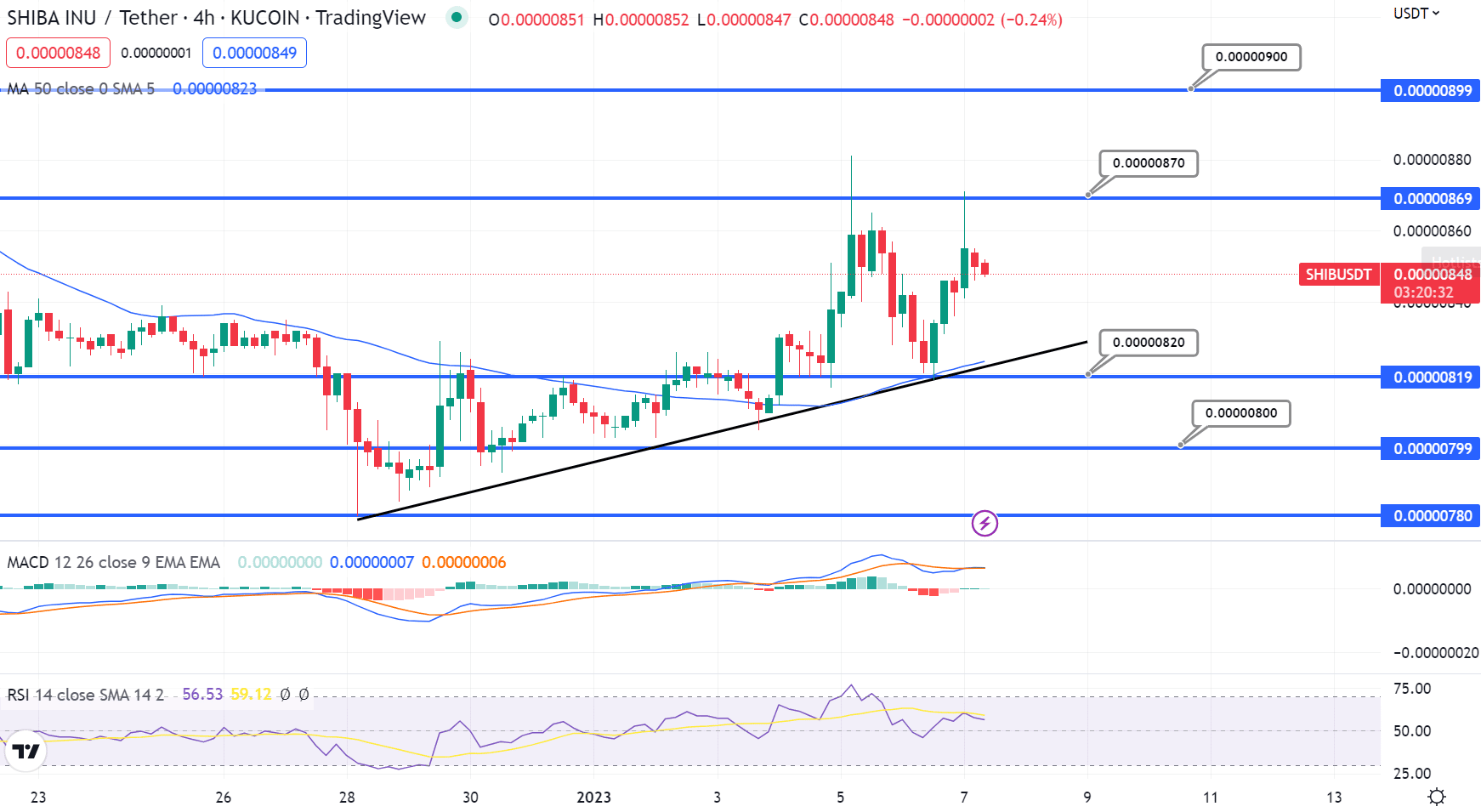 SHIB/USDT Koers Grafiek - Bron: TradingView