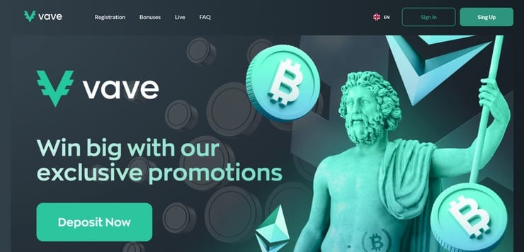 VAVE casino homepage