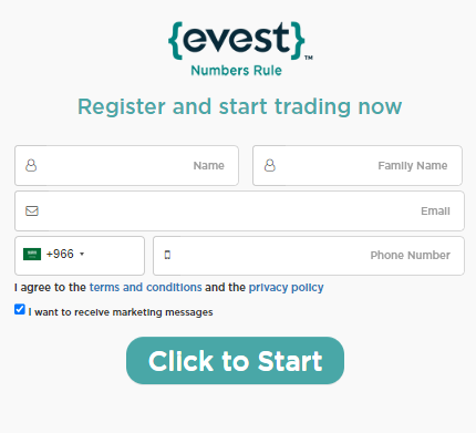 Evest signup page