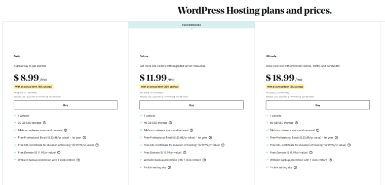 GoDaddy WordPress Hosting Pricing